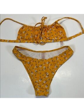 ROMWE Mustard Yellow Floral Bikini Set